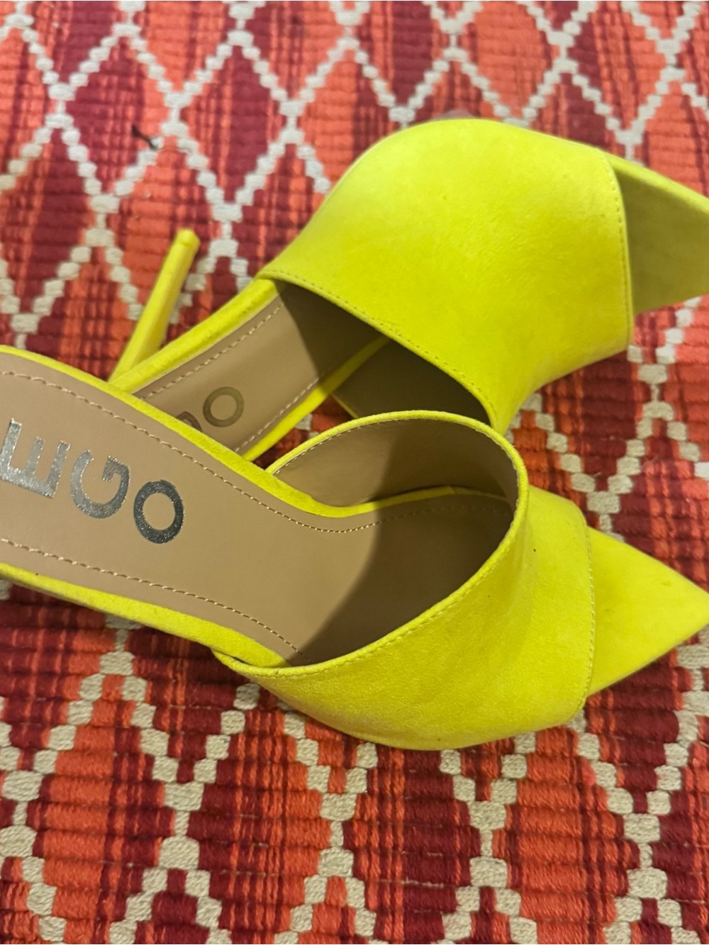 EGO Neon Yellow Suede Pointed-Toe Mule Heels